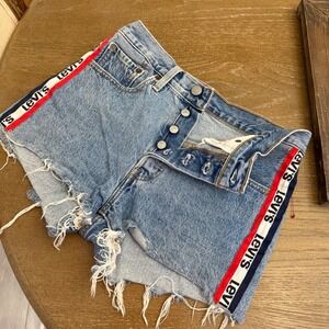 Vintage Big E Levi's Denim Jean Shorts Button‎ Fly Cut Offs Side Stripe sz 26